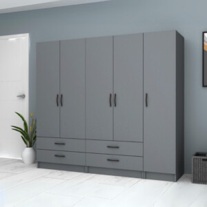 Ντουλάπα ρούχων Ricardo Megapap πεντάφυλλη με συρτάρια χρώμα ανθρακί 200x51,8x181εκ. - Image 4