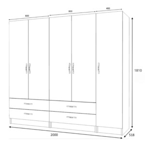 Ντουλάπα ρούχων Ricardo Megapap πεντάφυλλη με συρτάρια χρώμα ανθρακί 200x51,8x181εκ. - Image 5