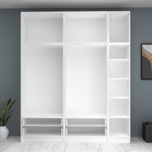 Ντουλάπα ρούχων Ricardo Megapap πεντάφυλλη με πατάρι και συρτάρια χρώμα λευκό 200x51,8x240εκ. - Image 3