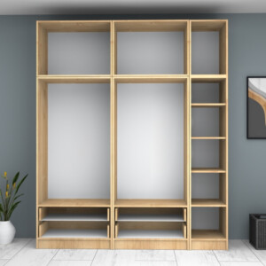 Ντουλάπα ρούχων Ricardo Megapap πεντάφυλλη με πατάρι και συρτάρια χρώμα φυσικό οξιάς 200x51,8x240εκ. - Image 3