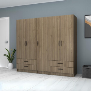 Ντουλάπα ρούχων Ricardo Megapap πεντάφυλλη με συρτάρια χρώμα καρυδί 200x51,8x181εκ. - Image 4