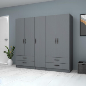 Ντουλάπα ρούχων Ricardo Megapap πεντάφυλλη με συρτάρια χρώμα ανθρακί 200x51,8x181εκ. - Image 4