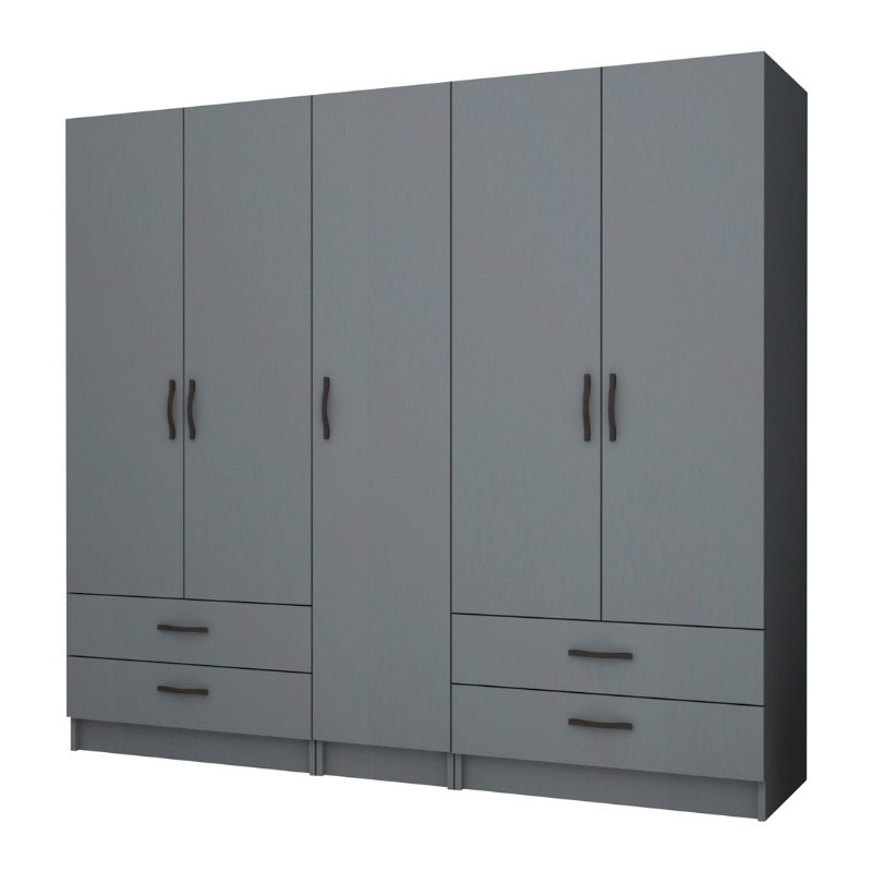 Ντουλάπα ρούχων Ricardo Megapap πεντάφυλλη με συρτάρια χρώμα ανθρακί 200x51 Ντουλάπα ρούχων Ricardo Megapap πεντάφυλλη με συρτάρια χρώμα ανθρακί 200x51