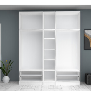 Ντουλάπα ρούχων Ricardo Megapap πεντάφυλλη με πατάρι και συρτάρια χρώμα λευκό 200x51,8x240εκ. - Image 3