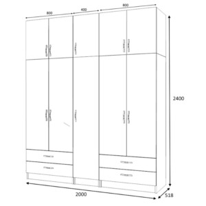 Ντουλάπα ρούχων Ricardo Megapap πεντάφυλλη με πατάρι και συρτάρια χρώμα καρυδί 200x51,8x240εκ. - Image 5