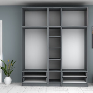 Ντουλάπα ρούχων Ricardo Megapap πεντάφυλλη με πατάρι και συρτάρια χρώμα ανθρακί 200x51,8x240εκ. - Image 3