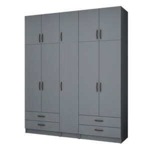 Ντουλάπα ρούχων Ricardo Megapap πεντάφυλλη με πατάρι και συρτάρια χρώμα ανθρακί 200x51