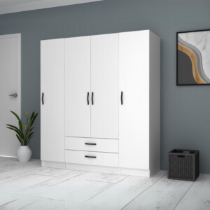 Ντουλάπα ρούχων Ricardo Megapap τετράφυλλη με συρτάρια χρώμα λευκό 160x51,8x181εκ. - Image 4