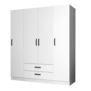 Ντουλάπα ρούχων Ricardo Megapap τετράφυλλη με συρτάρια χρώμα λευκό 160x51