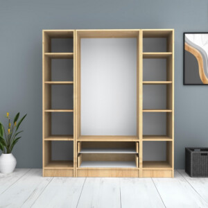 Ντουλάπα ρούχων Ricardo Megapap τετράφυλλη με συρτάρια χρώμα φυσικό οξιάς 160x51,8x181εκ. - Image 3