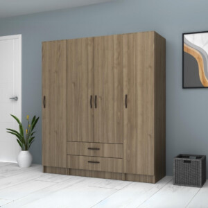 Ντουλάπα ρούχων Ricardo Megapap τετράφυλλη με συρτάρια χρώμα καρυδί 160x51,8x181εκ. - Image 4