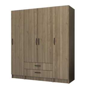 Ντουλάπα ρούχων Ricardo Megapap τετράφυλλη με συρτάρια χρώμα καρυδί 160x51