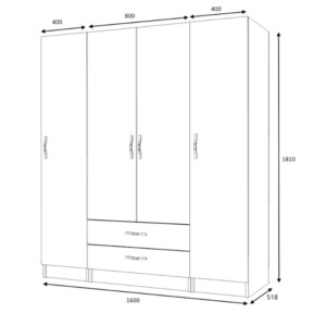 Ντουλάπα ρούχων Ricardo Megapap τετράφυλλη με συρτάρια χρώμα ανθρακί 160x51,8x181εκ. - Image 4