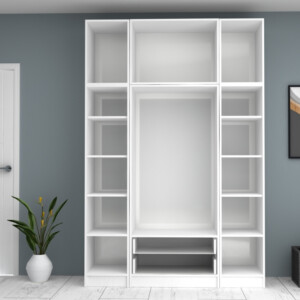 Ντουλάπα ρούχων Ricardo Megapap τετράφυλλη με πατάρι και συρτάρια χρώμα λευκό 160x51,8x240εκ. - Image 3