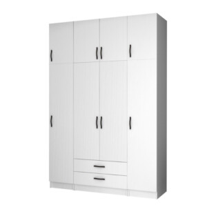 Ντουλάπα ρούχων Ricardo Megapap τετράφυλλη με πατάρι και συρτάρια χρώμα λευκό 160x51