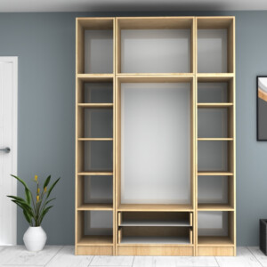 Ντουλάπα ρούχων Ricardo Megapap τετράφυλλη με πατάρι και συρτάρια χρώμα φυσικό οξιάς 160x51,8x240εκ. - Image 3