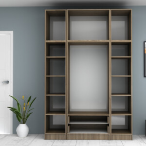 Ντουλάπα ρούχων Ricardo Megapap τετράφυλλη με πατάρι και συρτάρια χρώμα καρυδί 160x51,8x240εκ. - Image 3