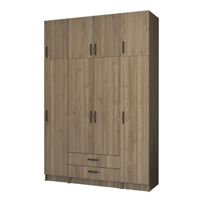 Ντουλάπα ρούχων Ricardo Megapap τετράφυλλη με πατάρι και συρτάρια χρώμα καρυδί 160x51 Ντουλάπα ρούχων Ricardo Megapap τετράφυλλη με πατάρι και συρτάρια χρώμα καρυδί 160x51