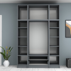 Ντουλάπα ρούχων Ricardo Megapap τετράφυλλη με πατάρι και συρτάρια χρώμα ανθρακί 160x51,8x240εκ. - Image 3