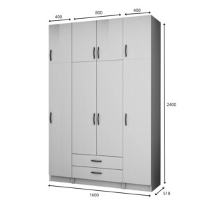 Ντουλάπα ρούχων Ricardo Megapap τετράφυλλη με πατάρι και συρτάρια χρώμα ανθρακί 160x51,8x240εκ. - Image 5