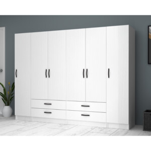 Ντουλάπα ρούχων Ricardo Megapap εξάφυλλη με συρτάρια χρώμα λευκό 240x51,8x181εκ. - Image 4