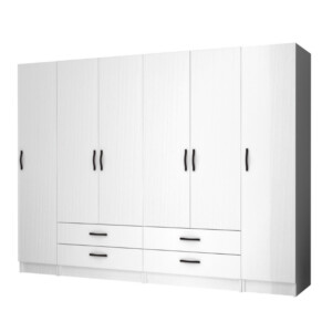Ντουλάπα ρούχων Ricardo Megapap εξάφυλλη με συρτάρια χρώμα λευκό 240x51