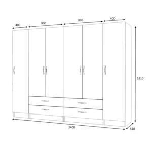 Ντουλάπα ρούχων Ricardo Megapap εξάφυλλη με συρτάρια χρώμα λευκό 240x51,8x181εκ. - Image 5