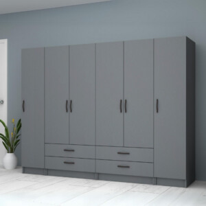 Ντουλάπα ρούχων Ricardo Megapap εξάφυλλη με συρτάρια χρώμα ανθρακί 240x51,8x181εκ. - Image 4