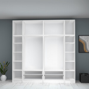 Ντουλάπα ρούχων Ricardo Megapap εξάφυλλη με πατάρι και συρτάρια χρώμα λευκό 240x51,8x240εκ. - Image 3