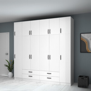 Ντουλάπα ρούχων Ricardo Megapap εξάφυλλη με πατάρι και συρτάρια χρώμα λευκό 240x51,8x240εκ. - Image 4