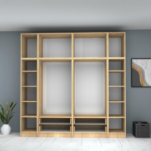 Ντουλάπα ρούχων Ricardo Megapap εξάφυλλη με πατάρι και συρτάρια χρώμα φυσικό οξιάς 240x51,8x240εκ. - Image 3