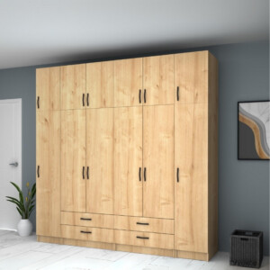 Ντουλάπα ρούχων Ricardo Megapap εξάφυλλη με πατάρι και συρτάρια χρώμα φυσικό οξιάς 240x51,8x240εκ. - Image 4