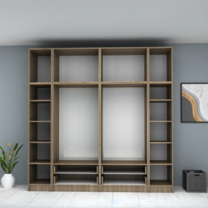 Ντουλάπα ρούχων Ricardo Megapap εξάφυλλη με πατάρι και συρτάρια χρώμα καρυδί 240x51,8x240εκ. - Image 3