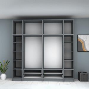 Ντουλάπα ρούχων Ricardo Megapap εξάφυλλη με πατάρι και συρτάρια χρώμα ανθρακί 240x51,8x240εκ. - Image 3