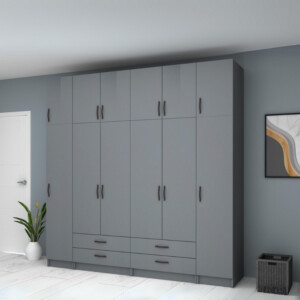 Ντουλάπα ρούχων Ricardo Megapap εξάφυλλη με πατάρι και συρτάρια χρώμα ανθρακί 240x51,8x240εκ. - Image 4