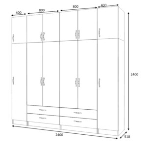 Ντουλάπα ρούχων Ricardo Megapap εξάφυλλη με πατάρι και συρτάρια χρώμα ανθρακί 240x51,8x240εκ. - Image 5