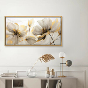 Πίνακας σε καμβά "Ethereal Blossom" Megapap ψηφιακής εκτύπωσης με κορνίζα χρώμα χρυσό 120x60x3εκ. - Image 2