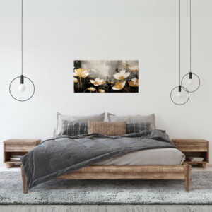 Πίνακας σε καμβά "Gold Flowers" Megapap ψηφιακής εκτύπωσης 80x40x3εκ. - Image 2