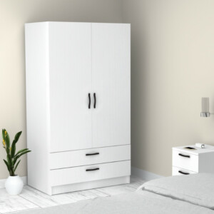 Ντουλάπα ρούχων Victoria Megapap δίφυλλη με συρτάρια χρώμα λευκό 100x60x181εκ. - Image 4