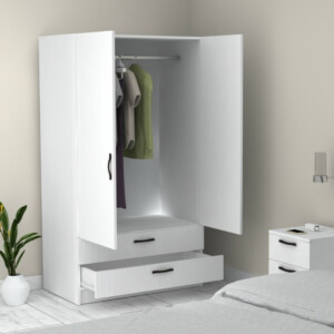 Ντουλάπα ρούχων Victoria Megapap δίφυλλη με συρτάρια χρώμα λευκό 100x60x181εκ. - Image 5