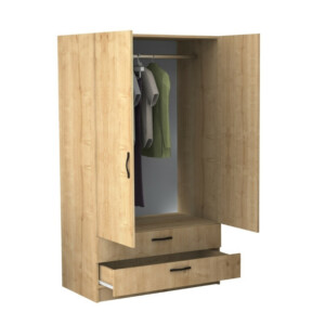 Ντουλάπα ρούχων Victoria Megapap δίφυλλη με συρτάρια χρώμα φυσικό οξιάς 100x60x181εκ. - Image 2