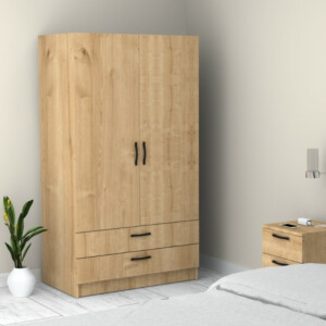 Ντουλάπα ρούχων Victoria Megapap δίφυλλη με συρτάρια χρώμα φυσικό οξιάς 100x60x181εκ. - Image 4