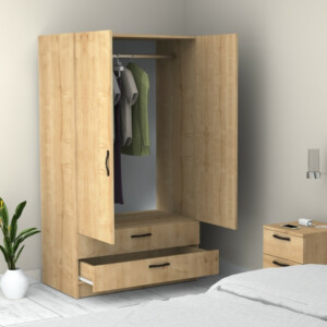 Ντουλάπα ρούχων Victoria Megapap δίφυλλη με συρτάρια χρώμα φυσικό οξιάς 100x60x181εκ. - Image 5