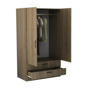 Ντουλάπα ρούχων Victoria Megapap δίφυλλη με συρτάρια χρώμα καρυδί 100x60x181εκ. - Image 2