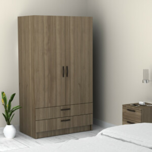 Ντουλάπα ρούχων Victoria Megapap δίφυλλη με συρτάρια χρώμα καρυδί 100x60x181εκ. - Image 4