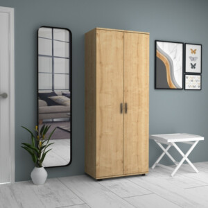 Ντουλάπα ρούχων - παπουτσοθήκη Eric Megapap δίφυλλη χρώμα φυσικό οξιάς 76x36x187εκ. - Image 2