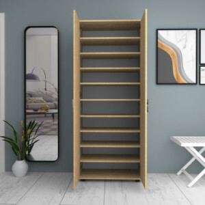 Ντουλάπα ρούχων - παπουτσοθήκη Eric Megapap δίφυλλη χρώμα φυσικό οξιάς 76x36x187εκ. - Image 4