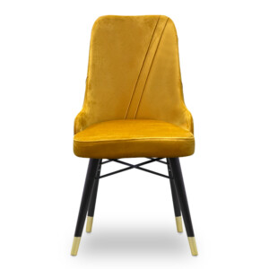 Καρέκλα τραπεζαρίας Floria Megapap από βελούδο χρώμα μουσταρδί - μαύρο/χρυσό πόδι 54x48x91εκ. - Image 4