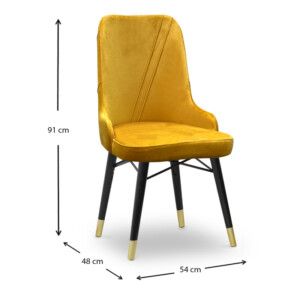 Καρέκλα τραπεζαρίας Floria Megapap από βελούδο χρώμα μουσταρδί - μαύρο/χρυσό πόδι 54x48x91εκ. - Image 6