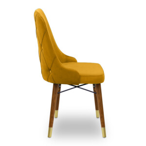Καρέκλα τραπεζαρίας Venus Megapap από βελούδο χρώμα μουσταρδί - καρυδί/χρυσό πόδι 53x48x95εκ. - Image 5